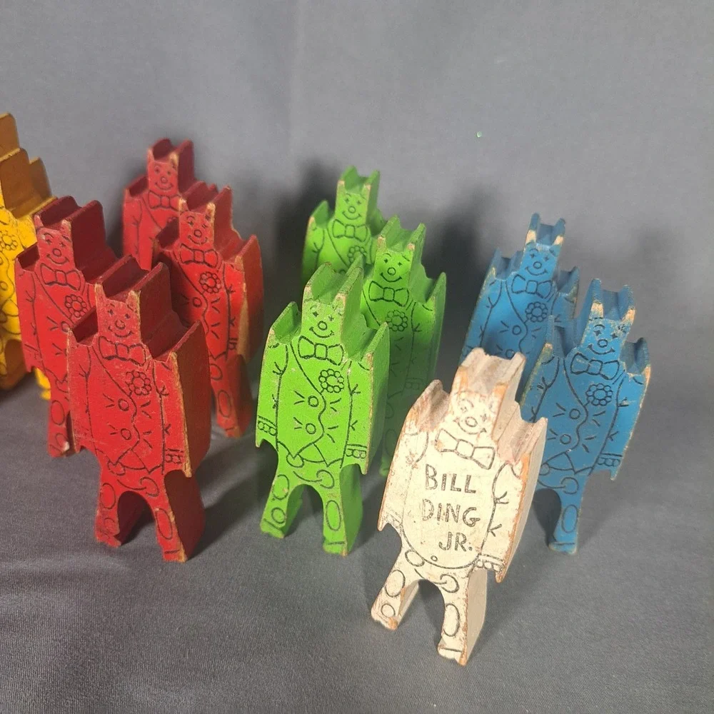 Bill Ding Vintage Wooden Balancing Clown Blocks Stackable 13 Pc Mid Century